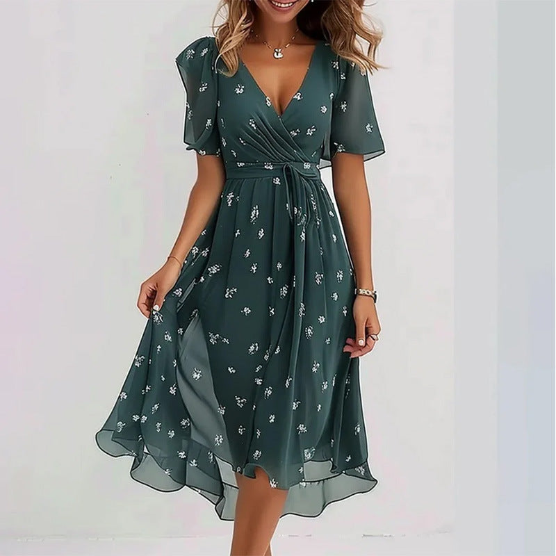 Amora | Flowers V-neck Dress Summer