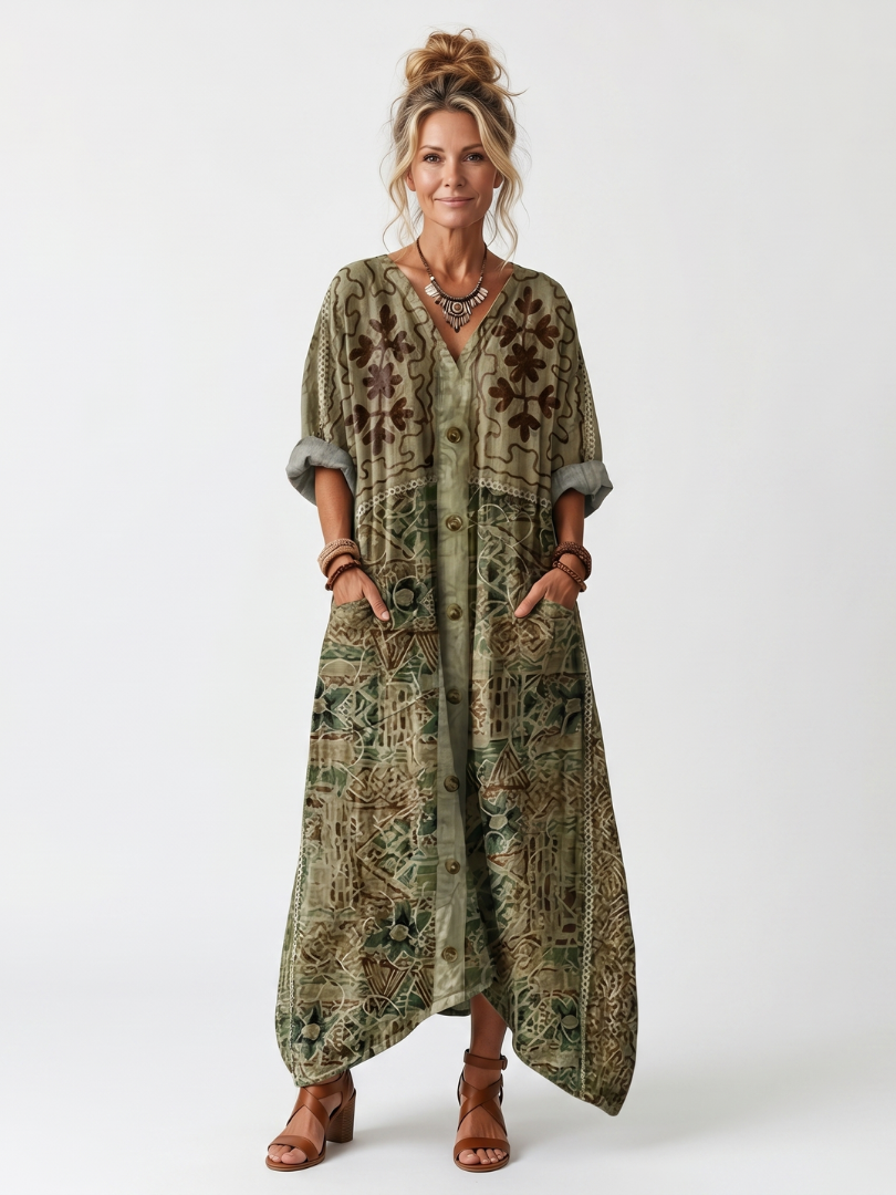 Lucía – Vestido Midi Oversize con Estampado Bohemio