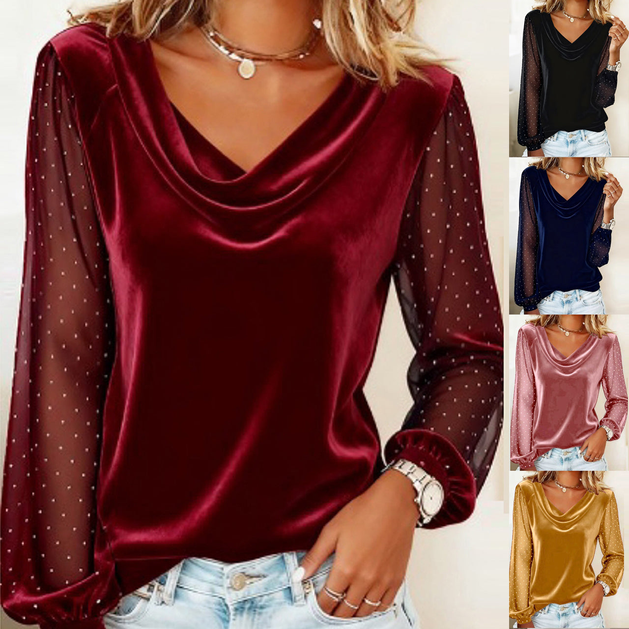 Lara | V-neck Velvet T-Shirt