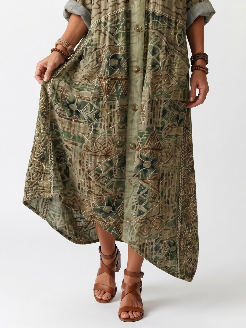 Lucía – Vestido Midi Oversize con Estampado Bohemio