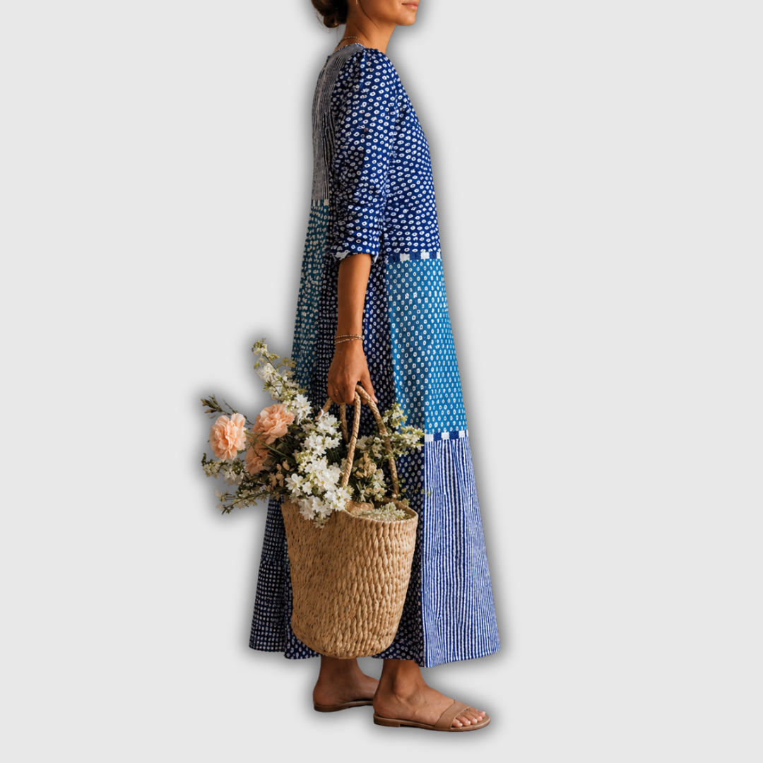 Diana | Vestido de lino retro multicolor
