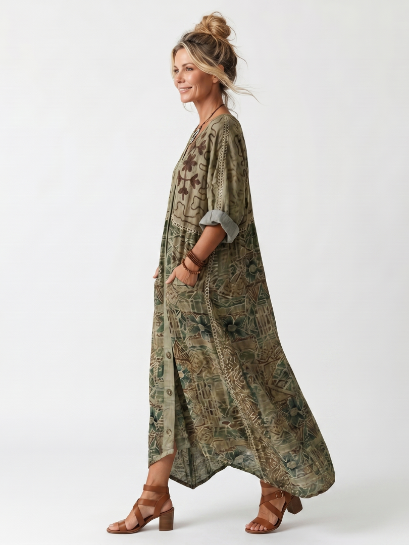 Lucía – Vestido Midi Oversize con Estampado Bohemio