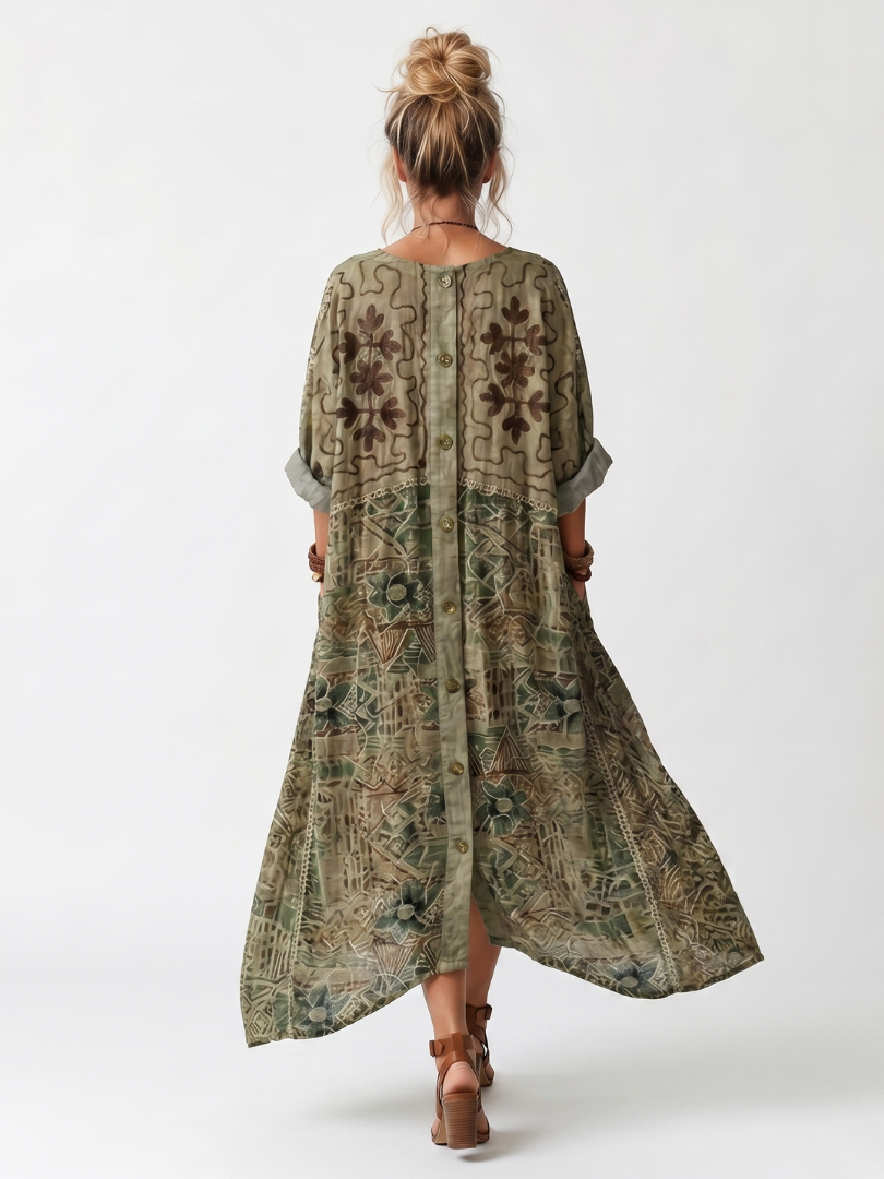 Lucía – Vestido Midi Oversize con Estampado Bohemio