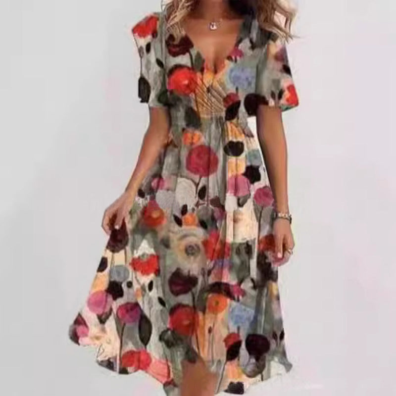 Amora | Flowers V-neck Dress Summer