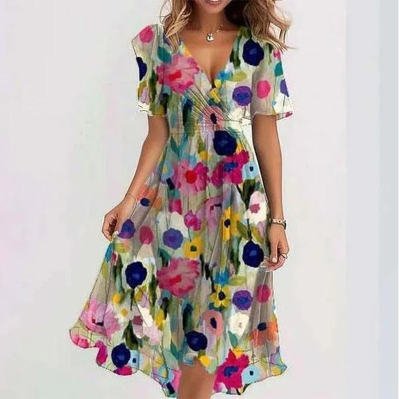 Amora | Flowers V-neck Dress Summer