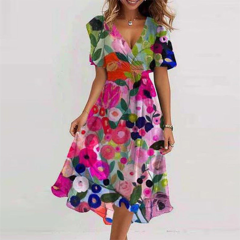 Amora | Flowers V-neck Dress Summer