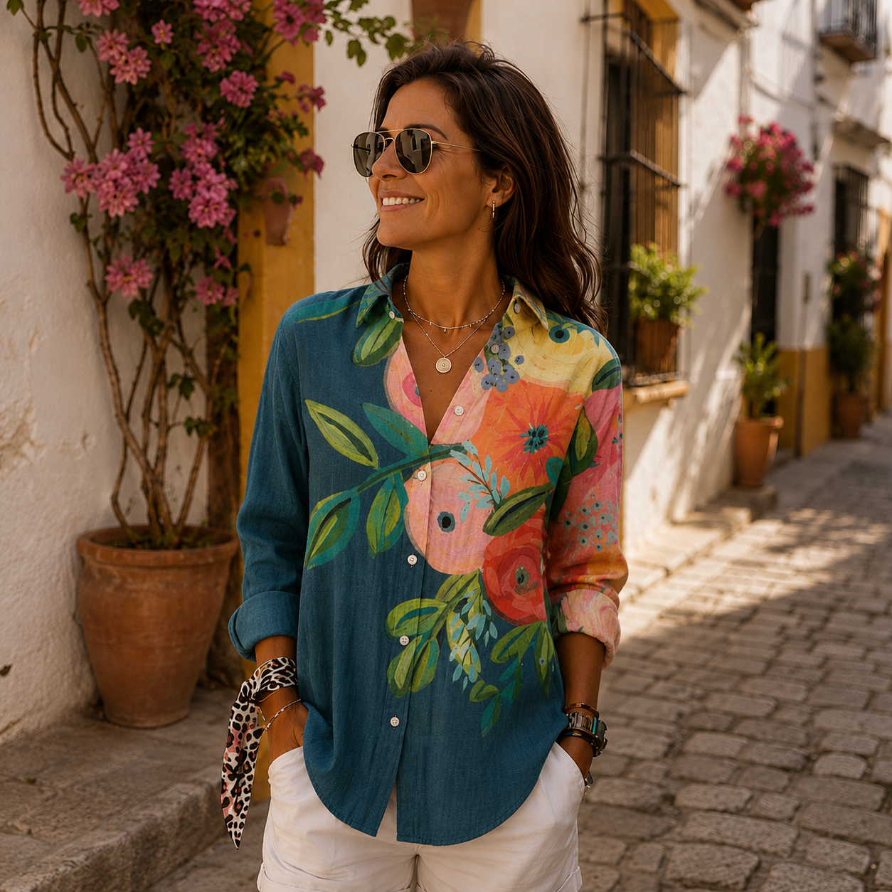 Camila | Blusa floral azul marino