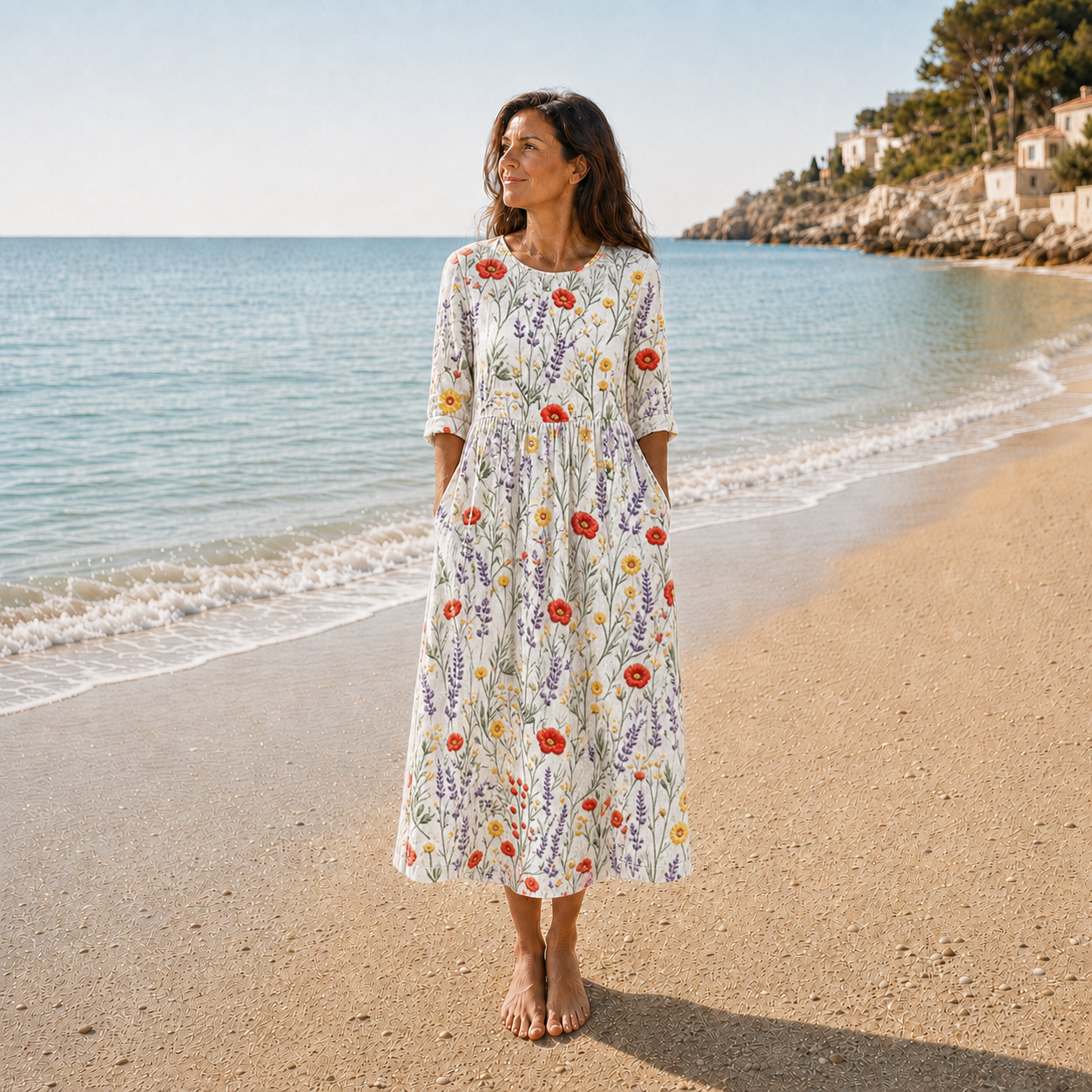 Aurora | Vestido midi blanco con flores bordadas