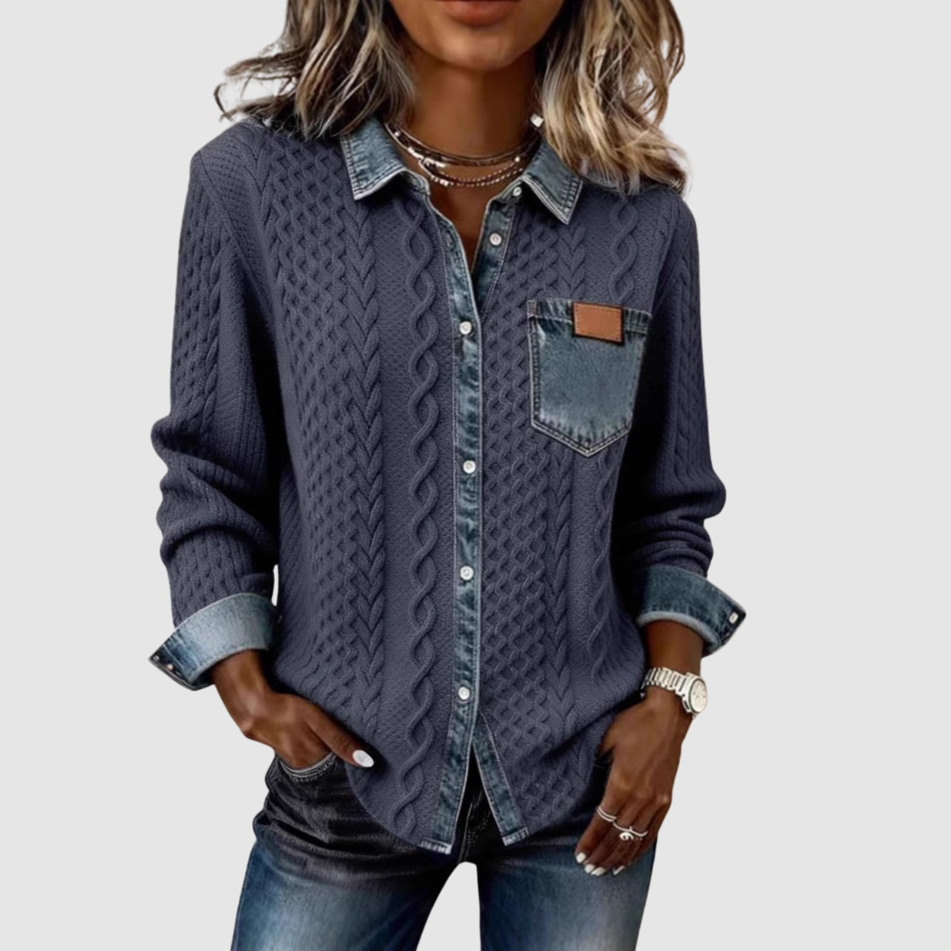 Tova | Knitted Patchwork Denim