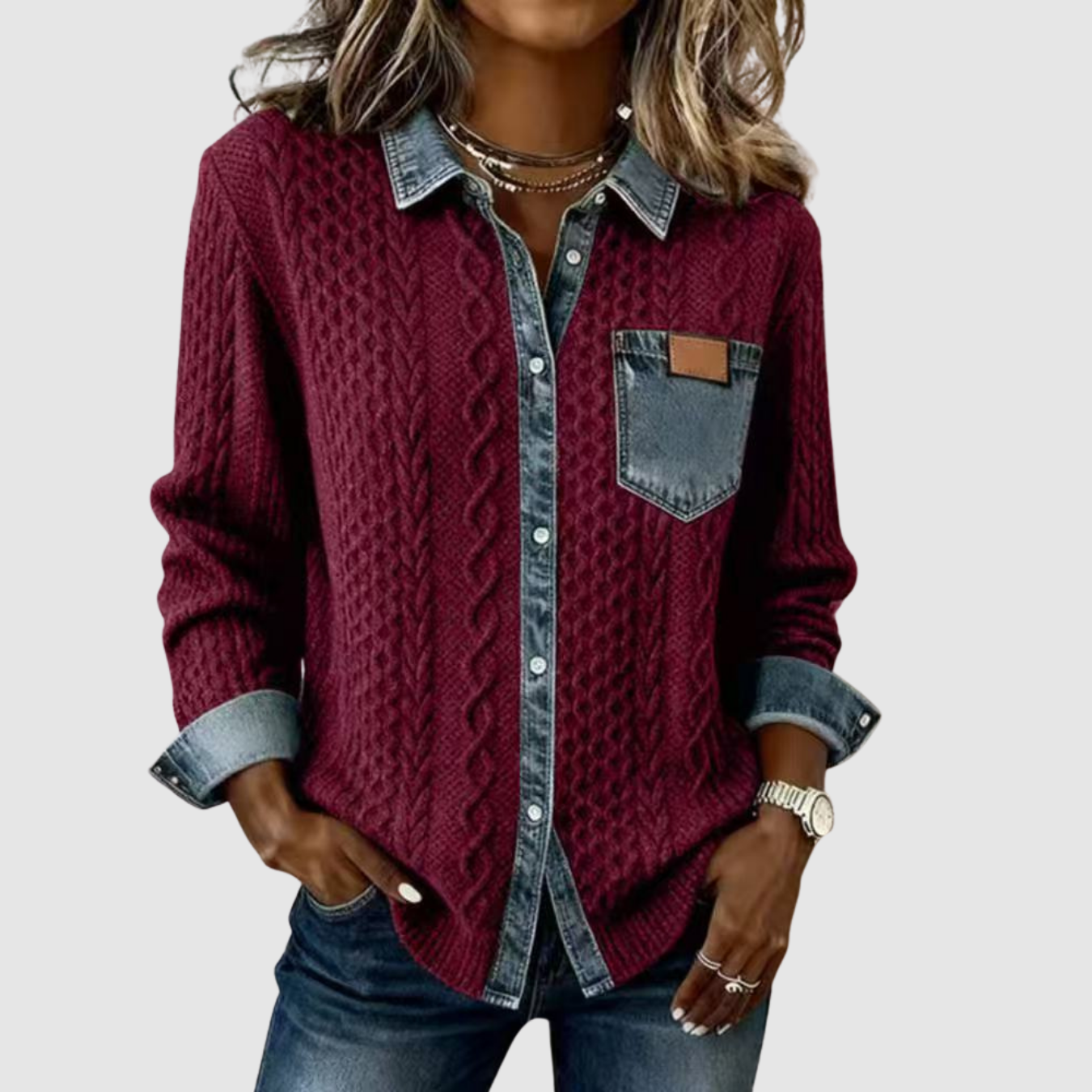 Tova | Knitted Patchwork Denim