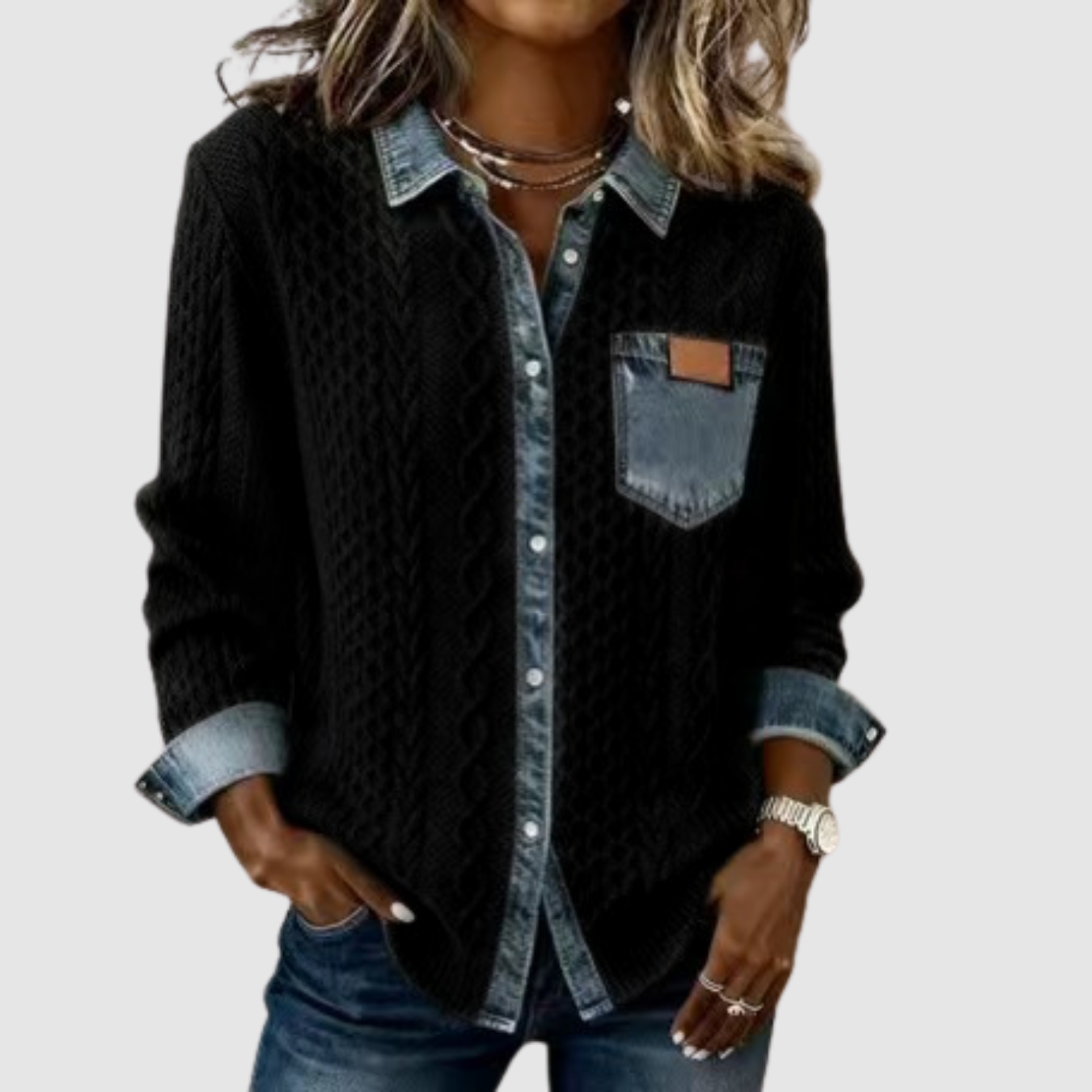 Tova | Knitted Patchwork Denim