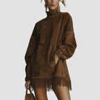 Novea | Loose Pockets Tassel Long Sleeve Suede Dress