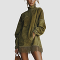 Novea | Loose Pockets Tassel Long Sleeve Suede Dress