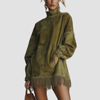 Novea | Loose Pockets Tassel Long Sleeve Suede Dress