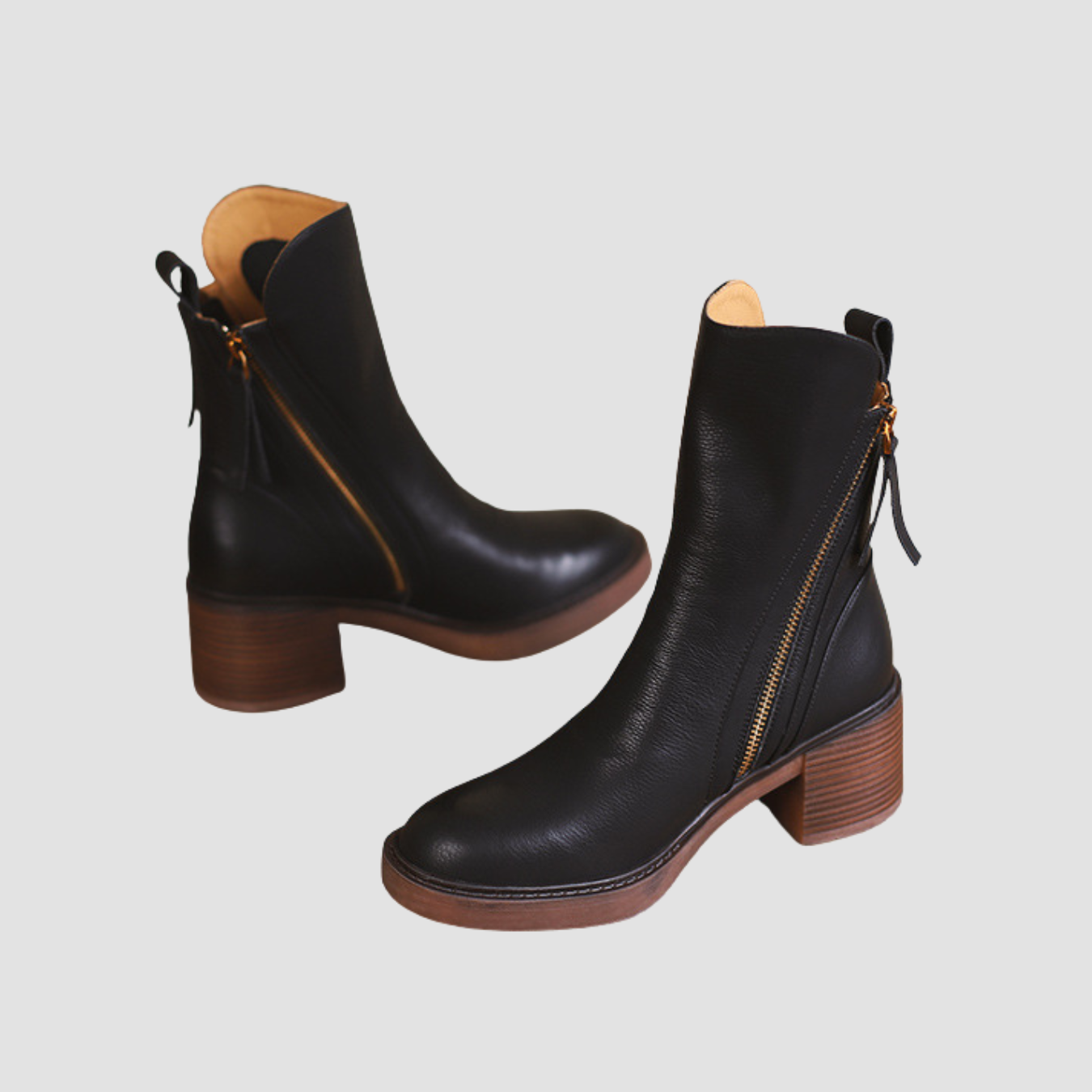 Kaia | Thick Heel Brown Ankle Boots