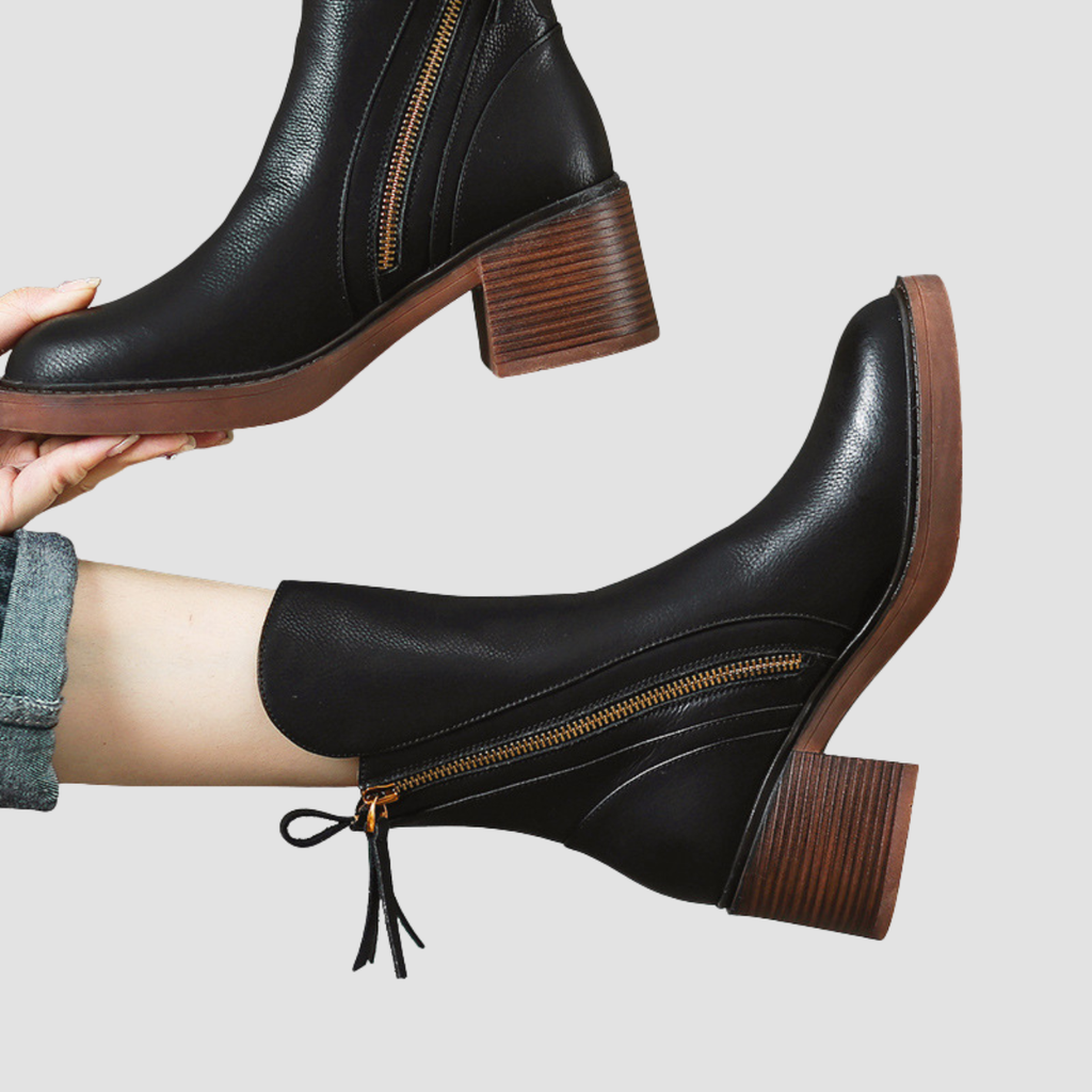 Kaia | Thick Heel Brown Ankle Boots