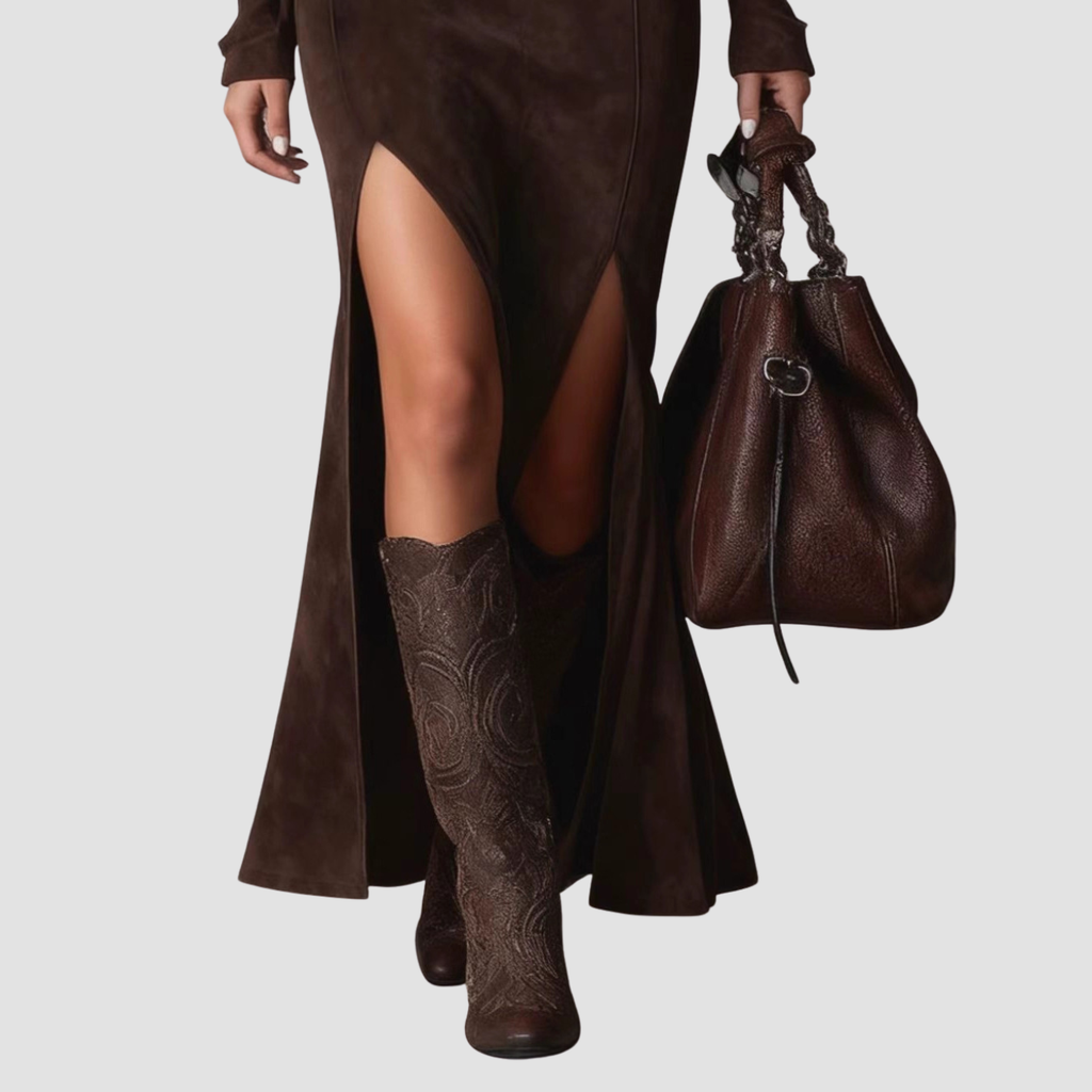 Novea | Zipper Square-neck Slit Maxi Dress