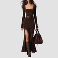 Novea | Zipper Square-neck Slit Maxi Dress