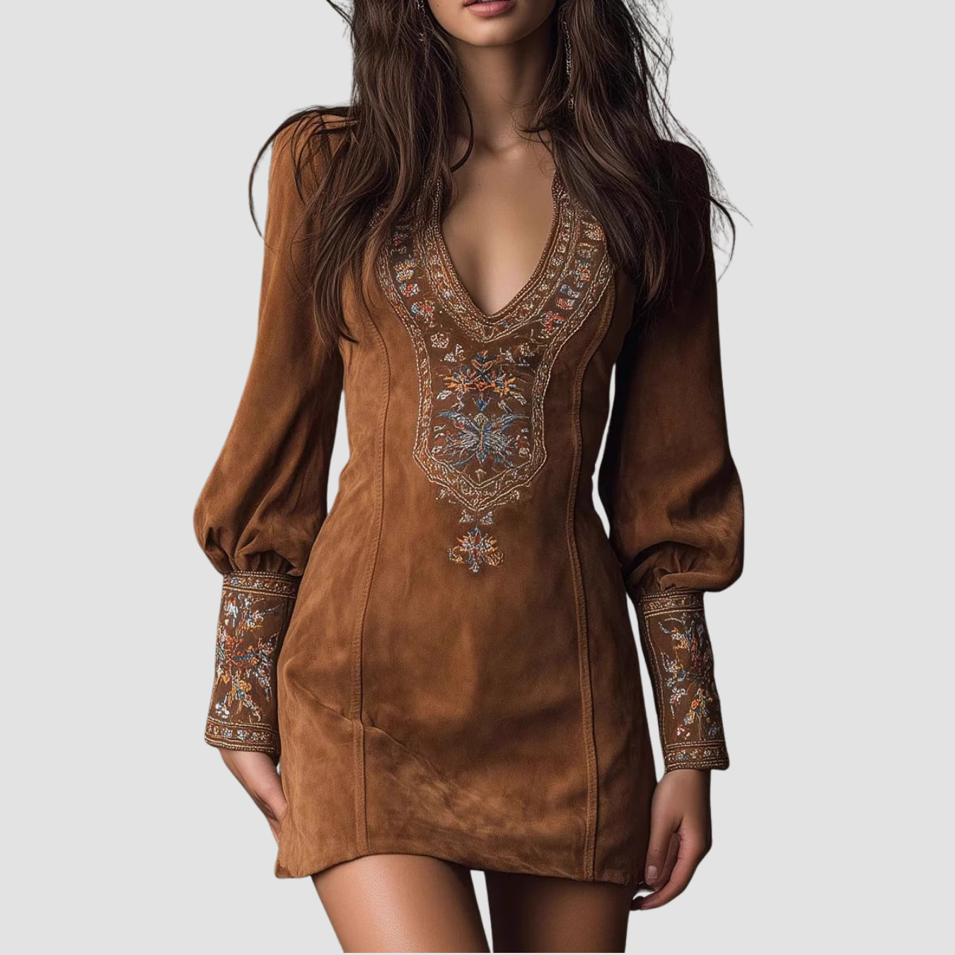 Amora | Long Sleeve V-neck Dress Embroidery