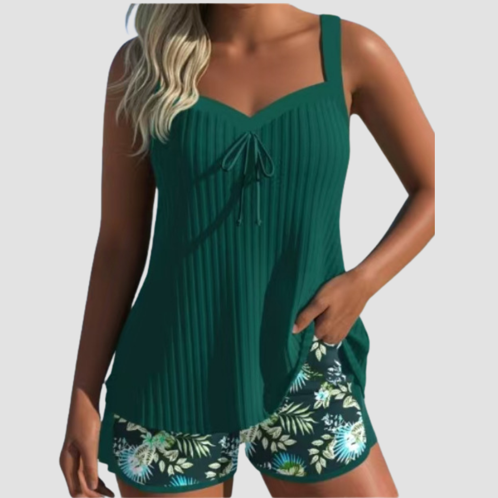 Carla | Traje de Baño de Rayas con Short de Playa