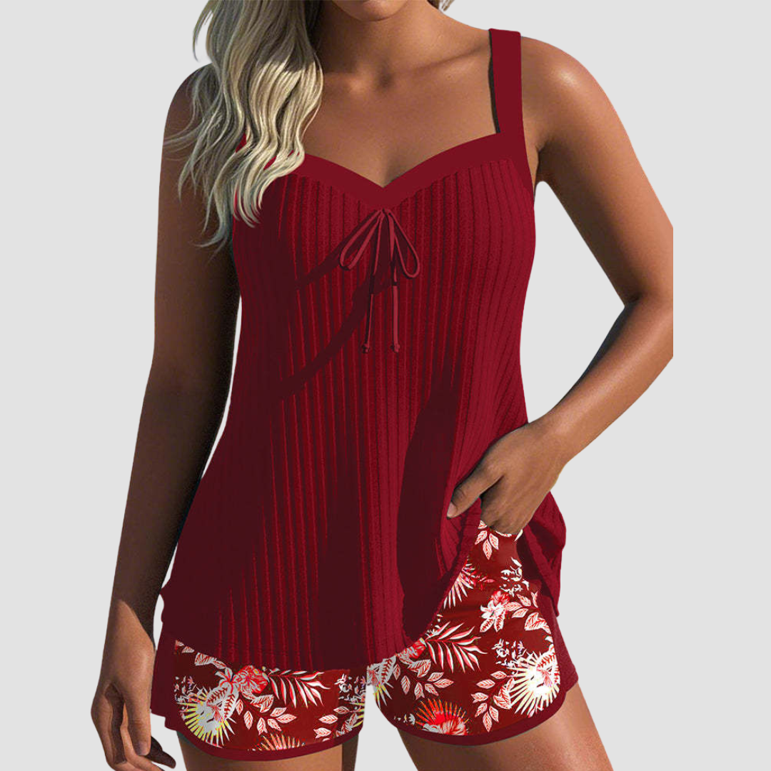 Carla | Traje de Baño de Rayas con Short de Playa