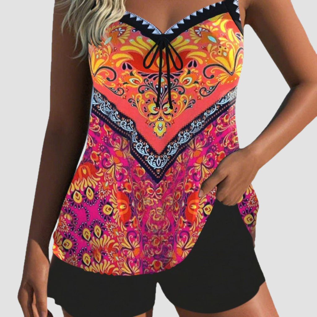 Carla | Traje de Baño de Rayas con Short de Playa