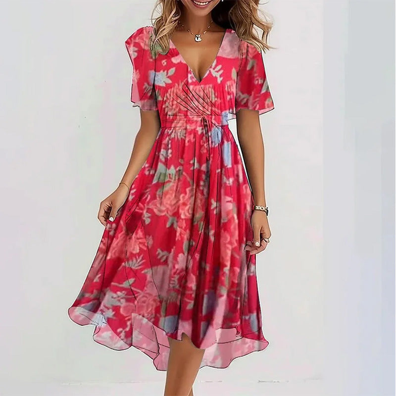 Amora | Flowers V-neck Dress Summer