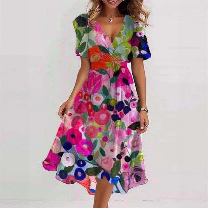Amora | Flowers V-neck Dress Summer