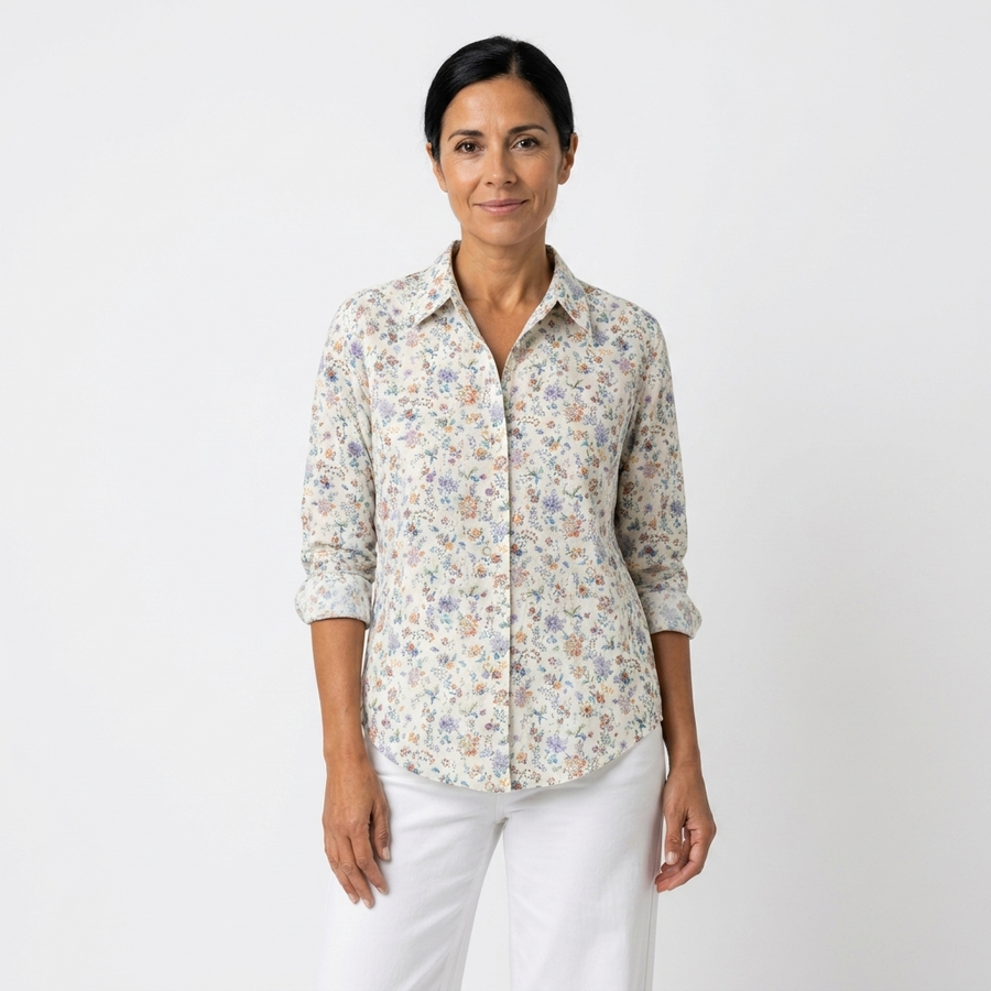 Elena - Blusa floral blanca delicada - vista frontal