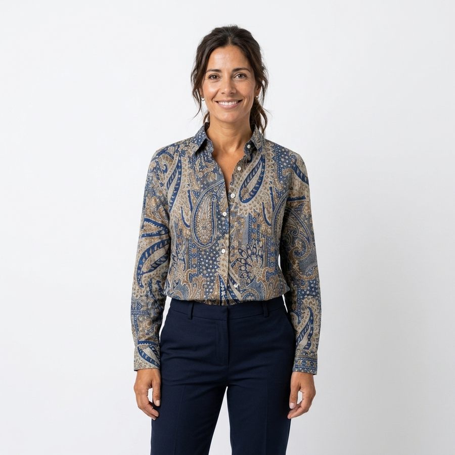 Noelia - Blusa paisley azul y beige - vista frontal