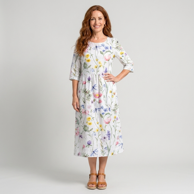 Vestido midi floral elegante - vista frontal