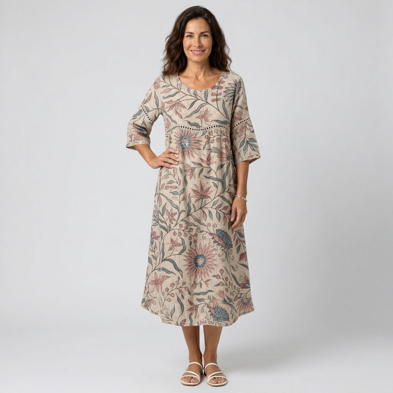 Vestido midi con estampado botánico - vista frontal