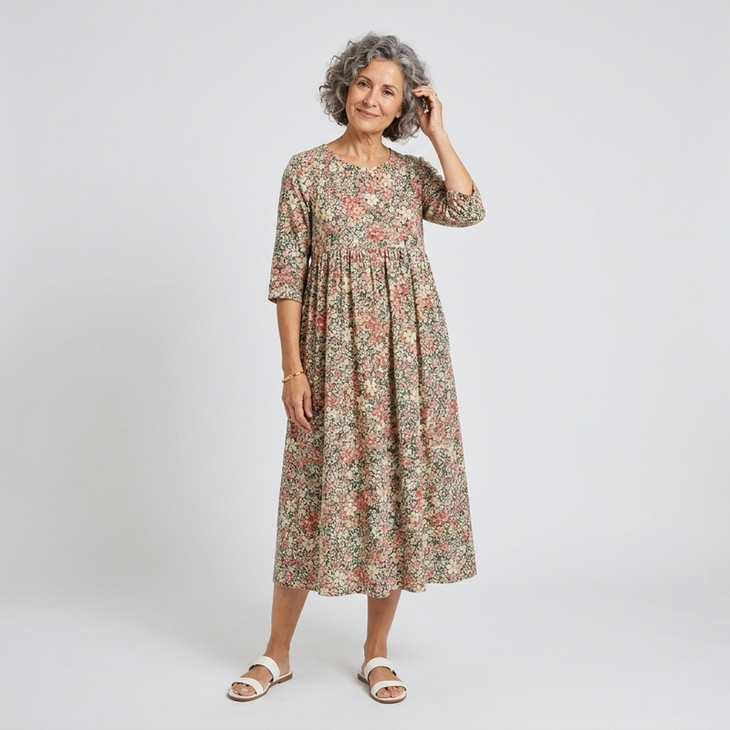 Vestido midi floral de corte relajado - vista frontal