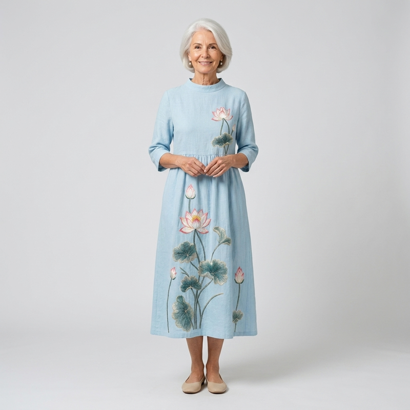Vestido midi con bordados - vista frontal