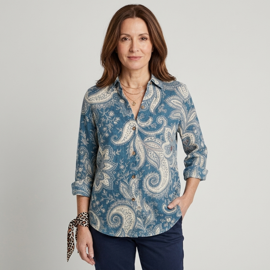Inés - Blusa paisley azul petróleo - vista frontal