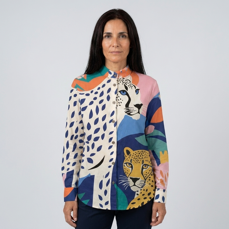 Leona - Blusa artística de leopardo - vista frontal