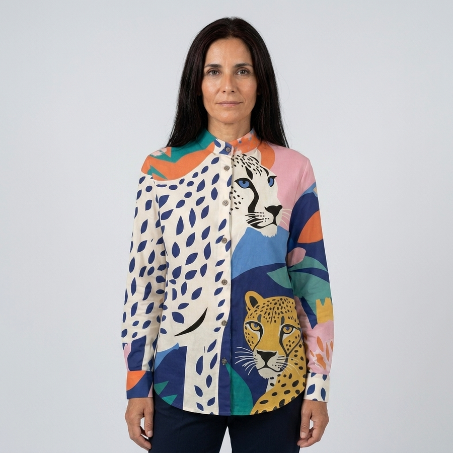 Leona - Blusa artística de leopardo - vista frontal