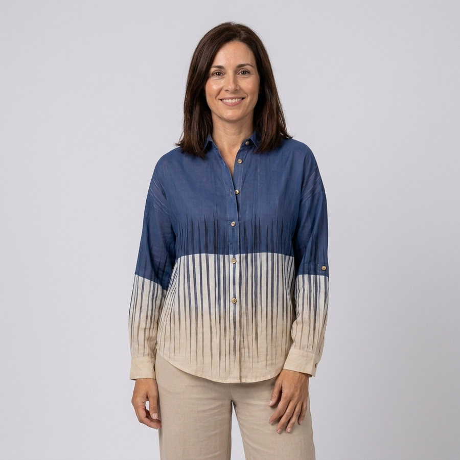 Nerea - Blusa degradada azul y beige - vista frontal
