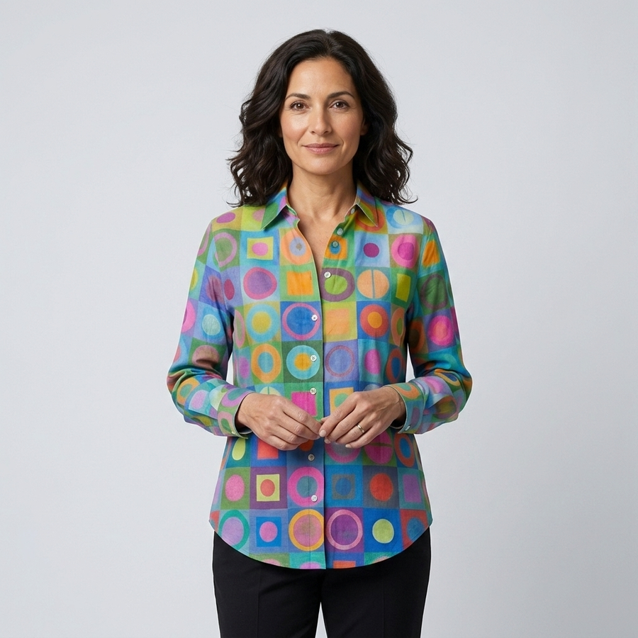 Lucía - Blusa geométrica multicolor - vista frontal