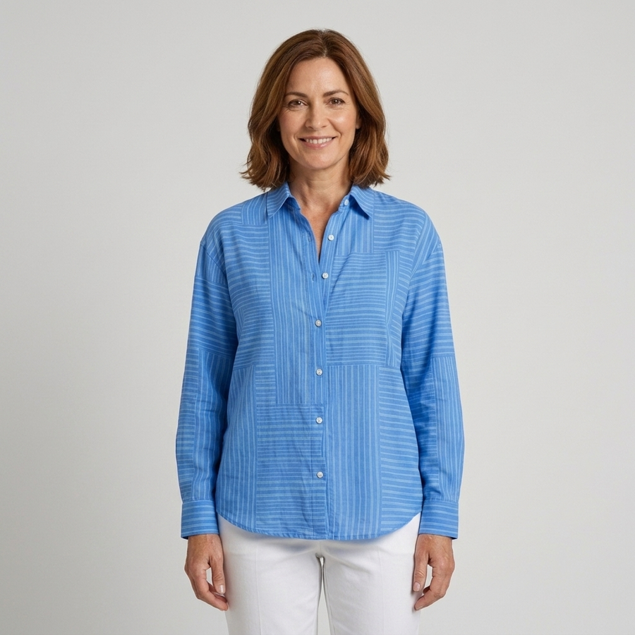 Azul - Blusa de rayas finas - vista frontal