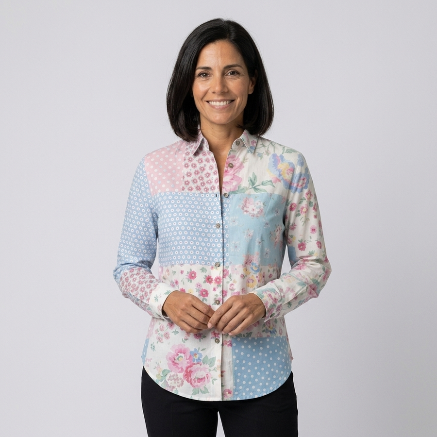 Aurora - Blusa abstracta rosa - vista frontal
