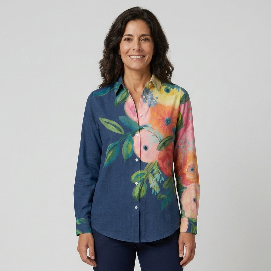 Camila - Blusa floral azul marino - vista frontal