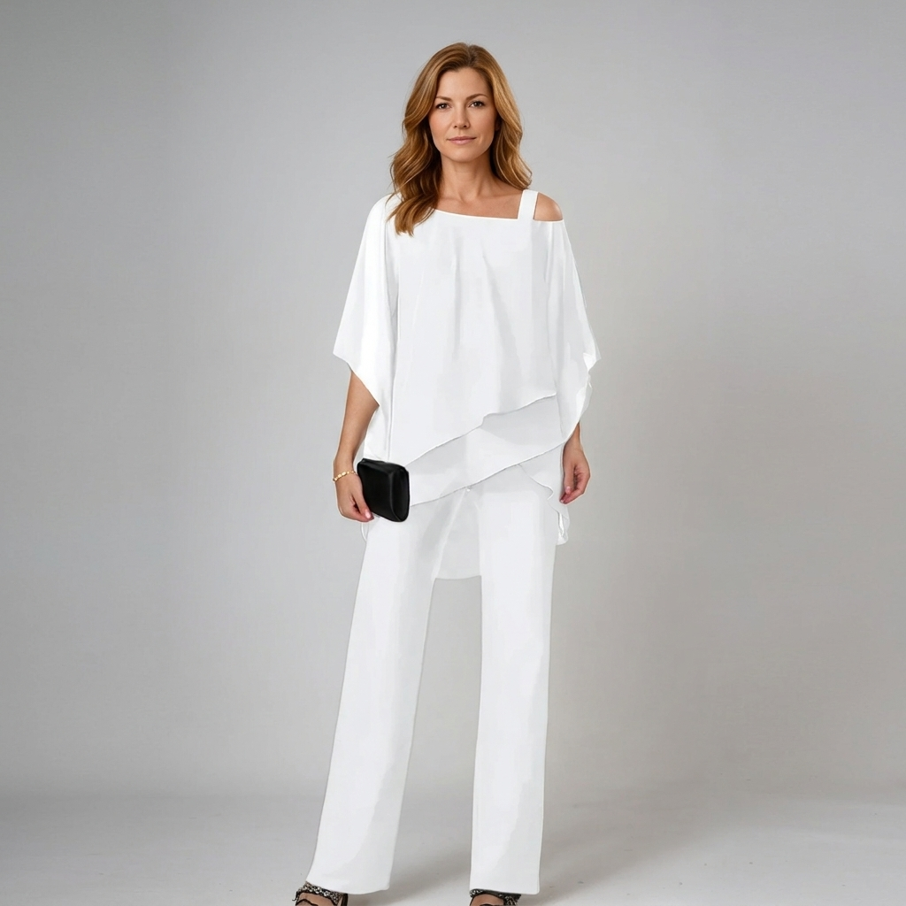 Natalia | Conjunto Elegante de Dos Piezas - Blanco - Frente