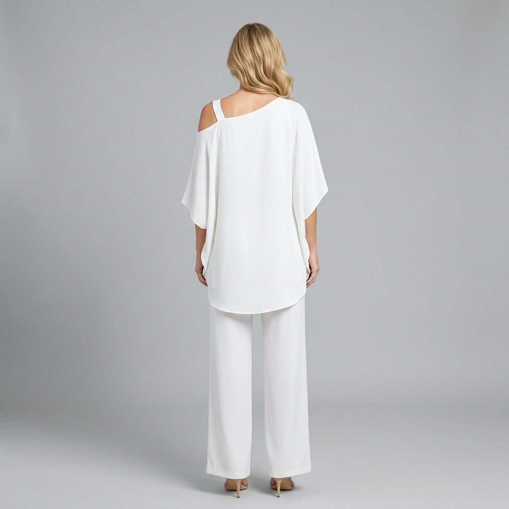 Natalia | Conjunto Elegante de Dos Piezas - Blanco - Espalda
