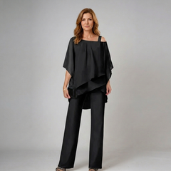 Natalia | Conjunto Elegante de Dos Piezas - Negro - Frente