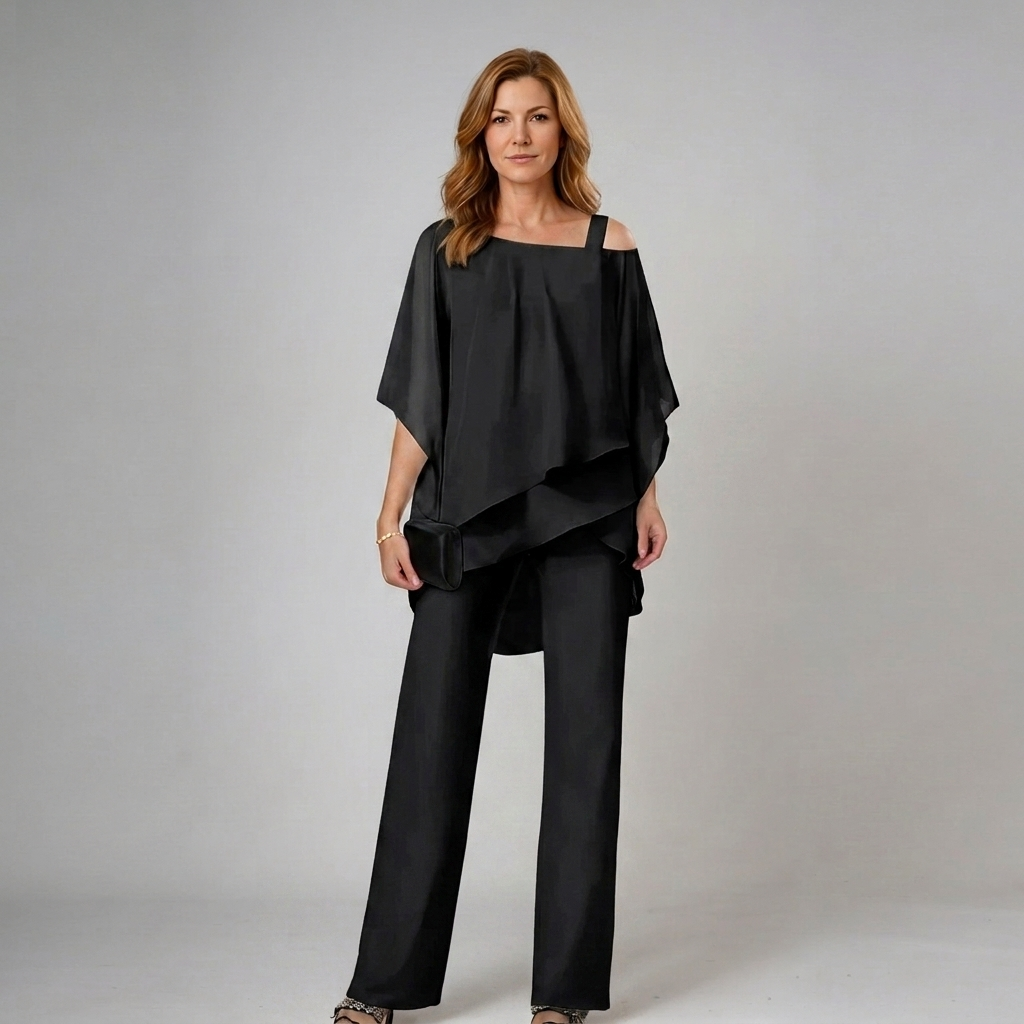 Natalia | Conjunto Elegante de Dos Piezas - Negro - Frente