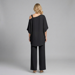 Natalia | Conjunto Elegante de Dos Piezas - Negro - Espalda