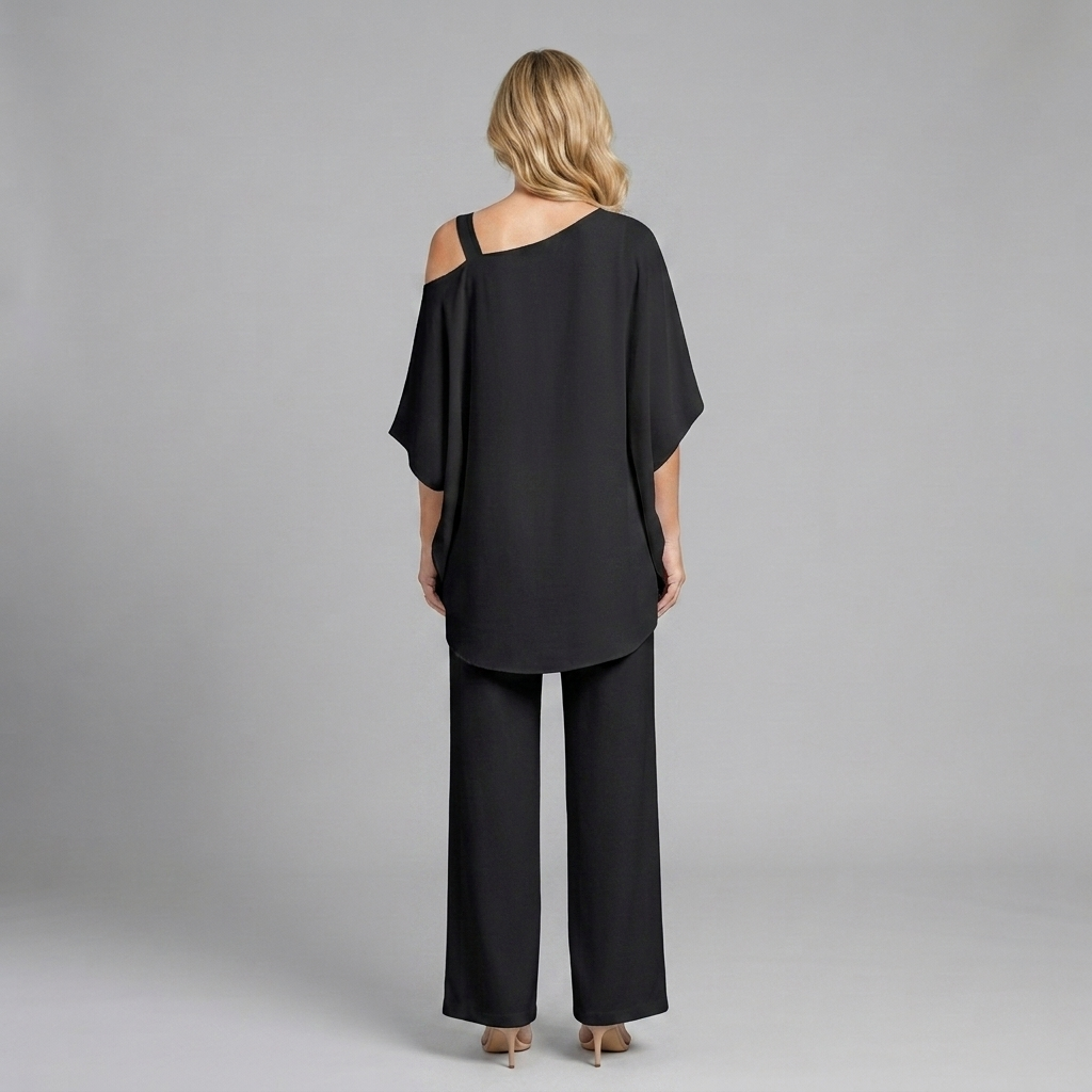 Natalia | Conjunto Elegante de Dos Piezas - Negro - Espalda