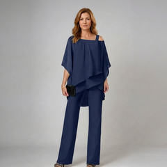 Natalia | Conjunto Elegante de Dos Piezas - Azul Marino - Frente