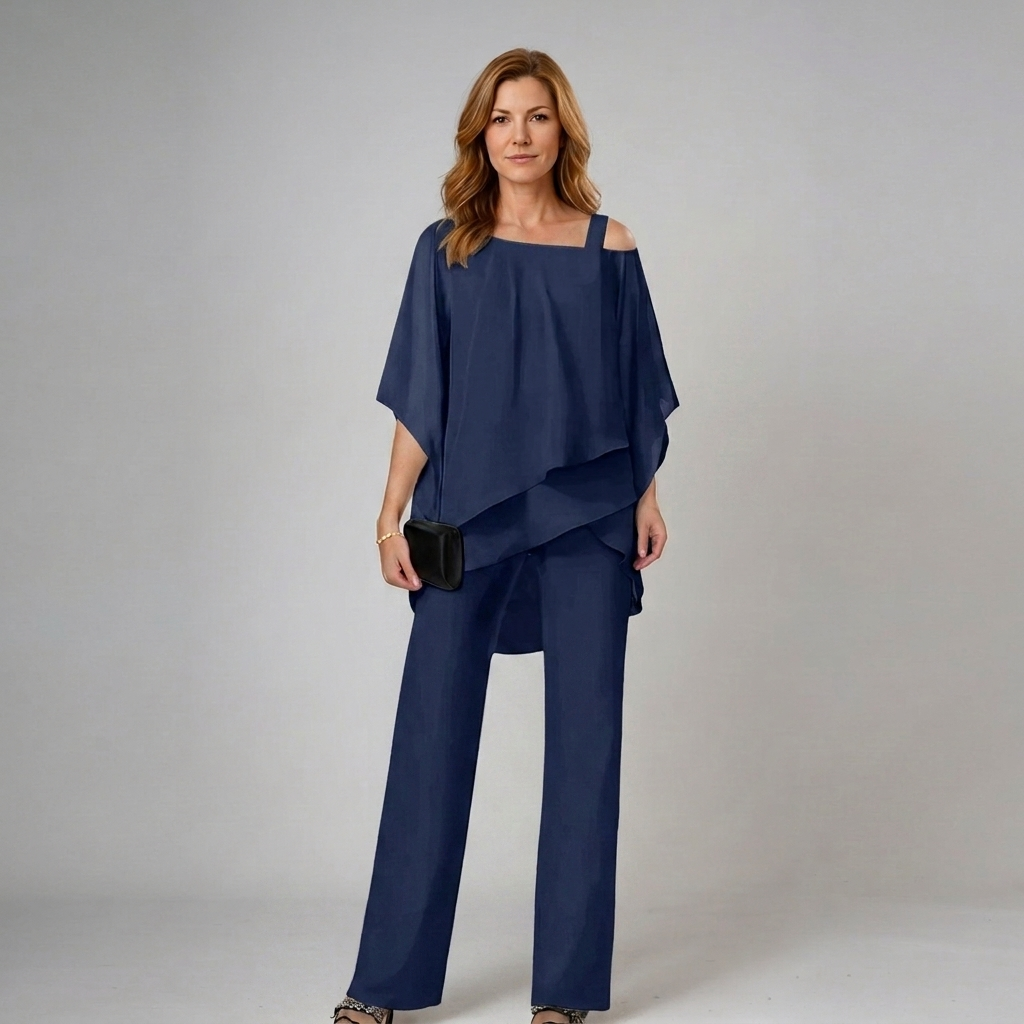 Natalia | Conjunto Elegante de Dos Piezas - Azul Marino - Frente